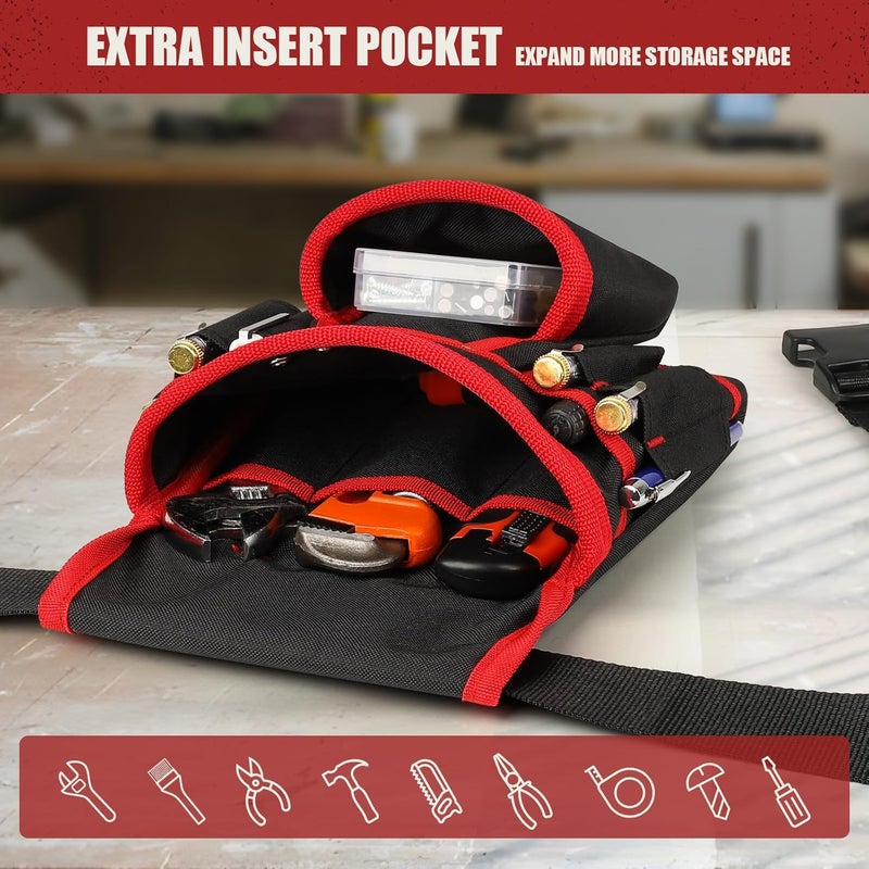 UUP Magnetic Tool Belt for Men, 26 Pockets Heavy Duty Tool Pouch, Magnet Holster Nail Utility Toolbelt Detachable Adjustable Waist Holder, Handyman Contractor Mechanic Plumber Roofer Valentine's Gift -Red - Image 4